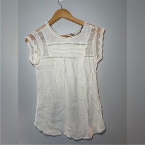 Daniel Rainn white lace trim cap sleeve blouse | NWOT | S
